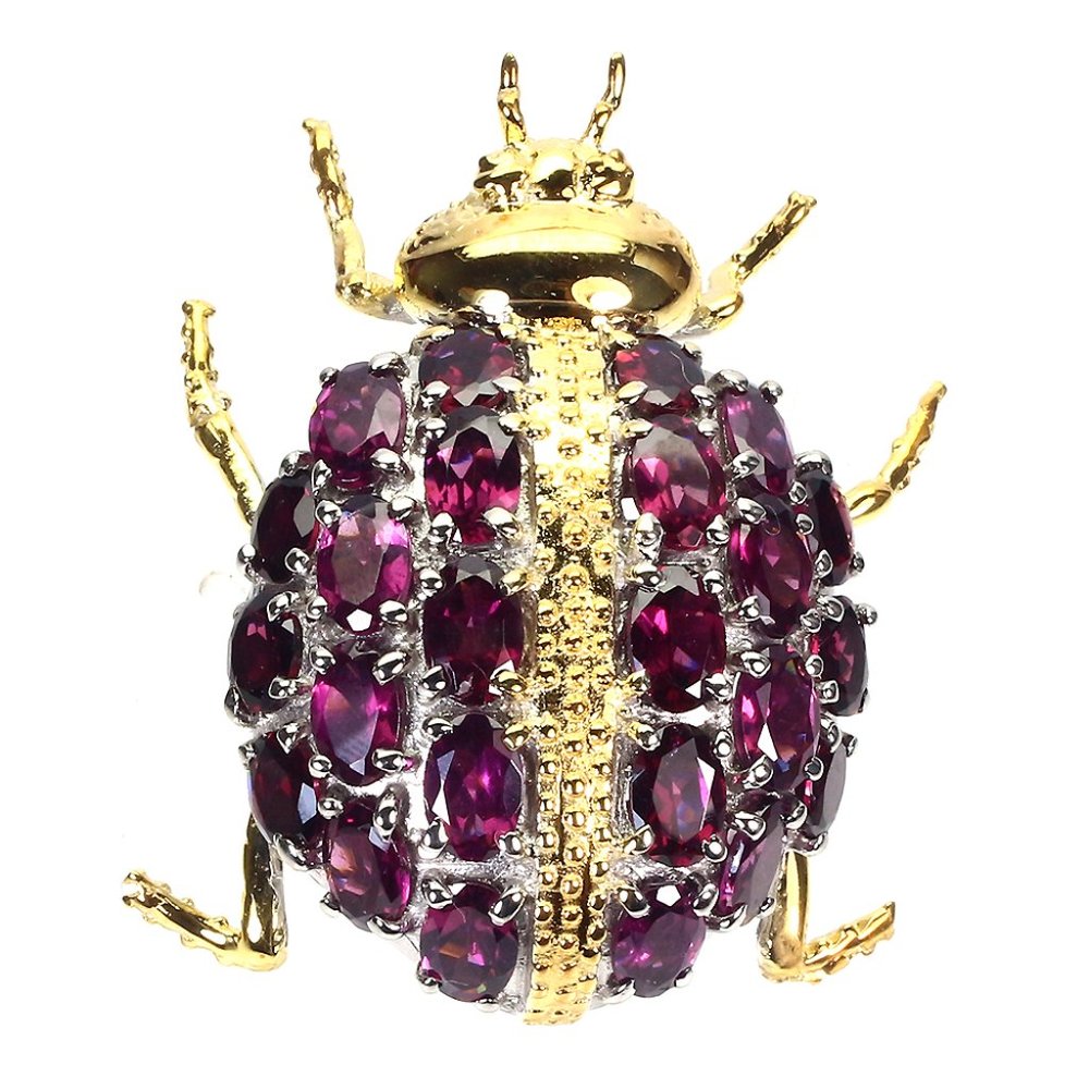 Rhodolite Garnet Sterling Silver Beetle LARGE Brooch